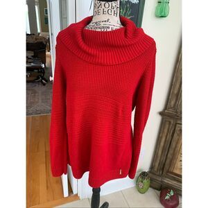 Calvin Klein Women’s Cable Knit Sweater Mock Neckline Red